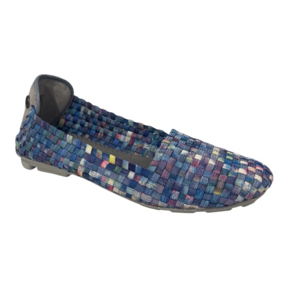 Bernie Mev Demure  Slip-On Flats Multi Camo Woven Strech Comfort Shoes - NWB